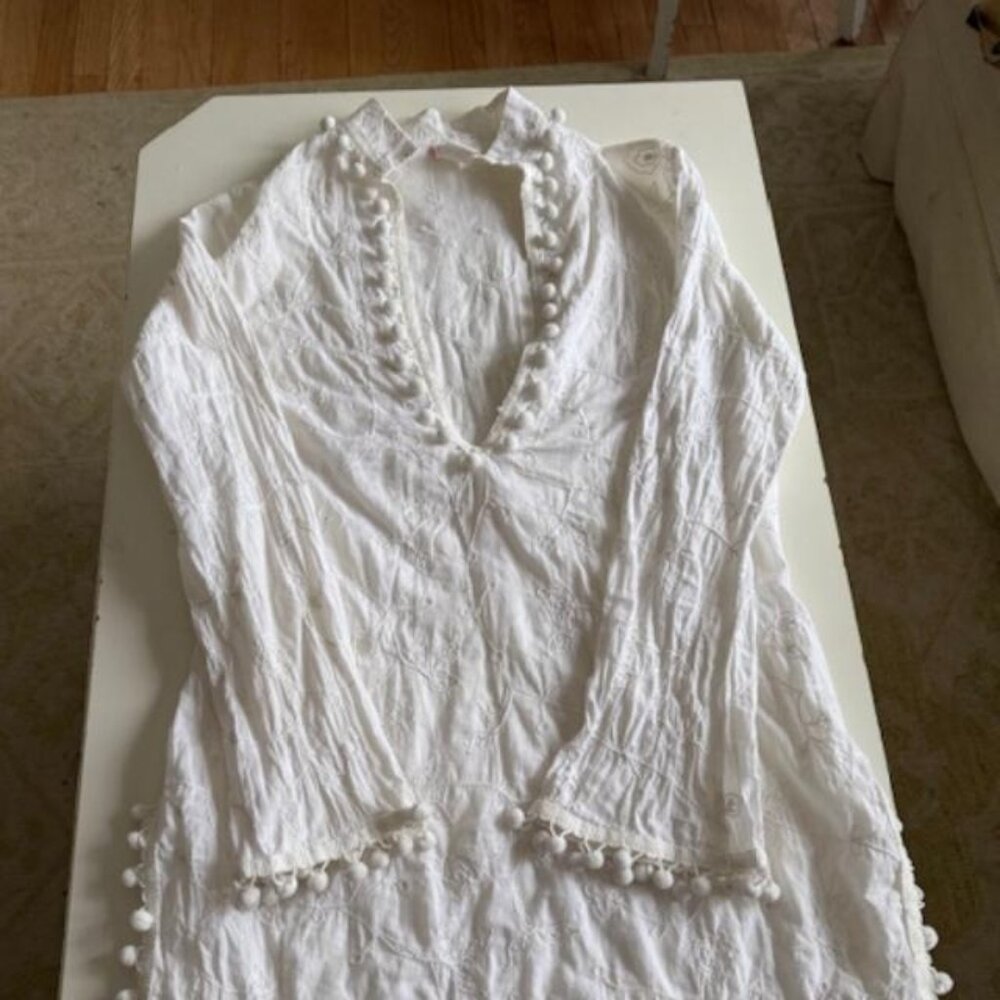 Molly B Sheer White Pom Pom Cover Up Size XS